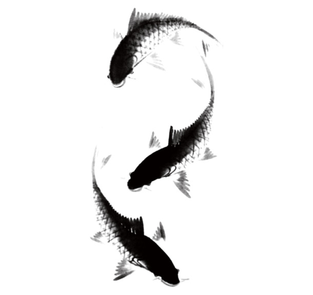 中国风水墨鱼PNG透明图，高清装饰元素，设计素材下载