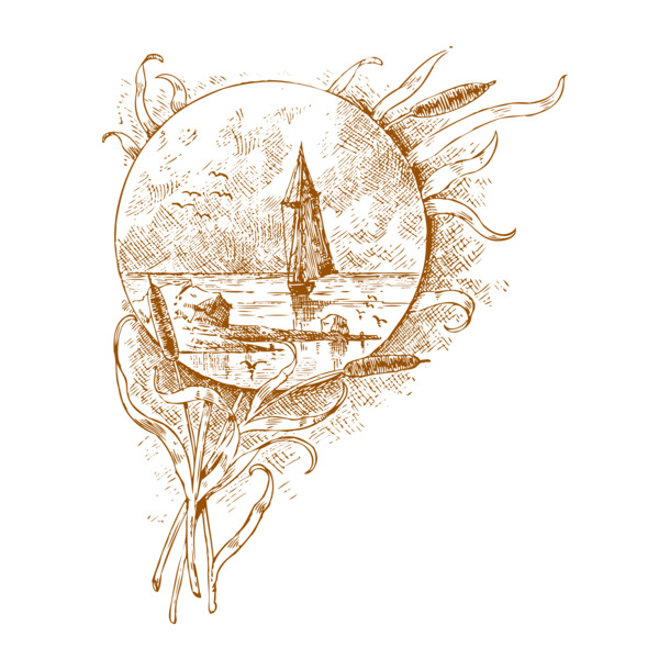 风景素描PNG透明素材，高清花瓣漂浮元素，AI格式设计资源下载