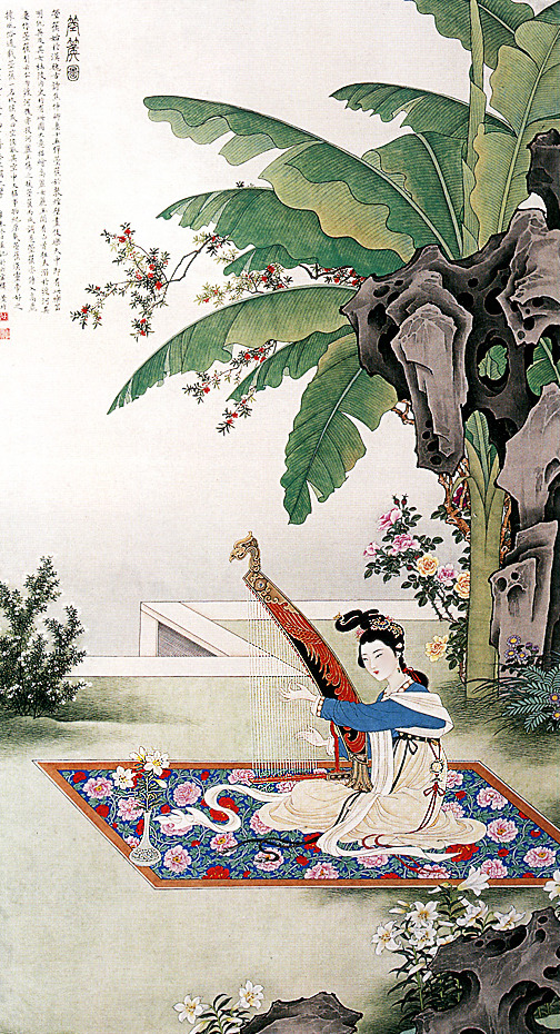 侍女画PNG透明图，高清装饰元素，墨迹笔触设计素材下载