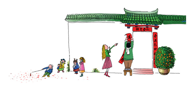 除夕贴春联PNG透明图，高清节日元素，元旦春节元宵素材下载