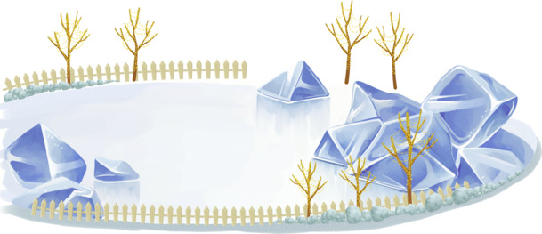 手绘蓝色冰块池塘PNG透明图，圣诞节节日元素，高清设计素材下载