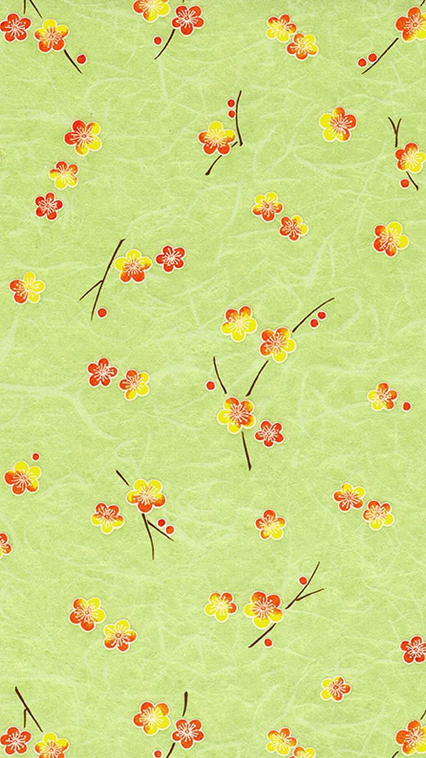 绿色樱花背景H5素材，高清PNG透明图，黄红点缀，设计必备下载