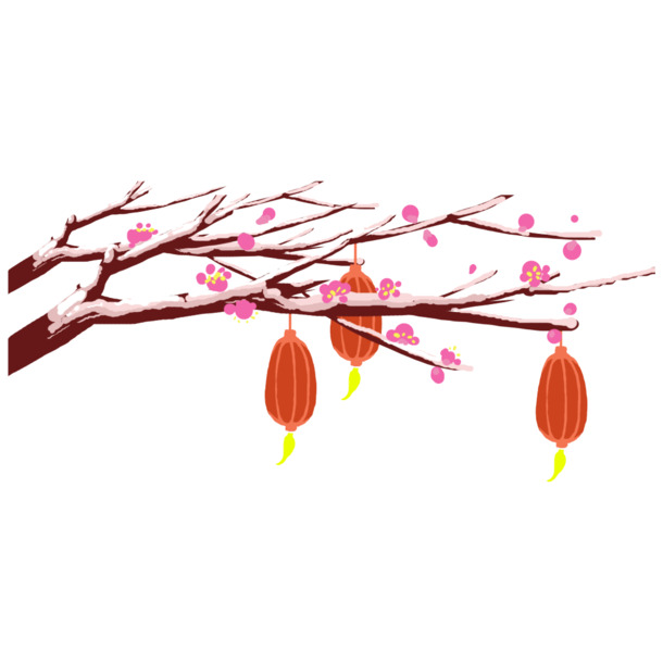 新年雪梅窗户PNG素材，高清透明，节日元素丰富，元旦春节元宵设计必备