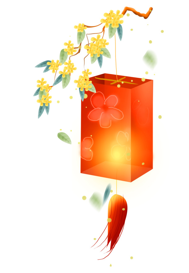 桂花灯笼唯美中国风，高清PNG透明素材，手绘卡通元素图片设计下载