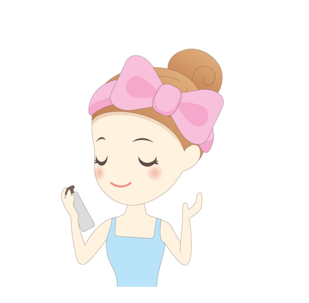 卡通女孩手持补水喷雾高清PNG手绘素材，透明图片设计元素下载