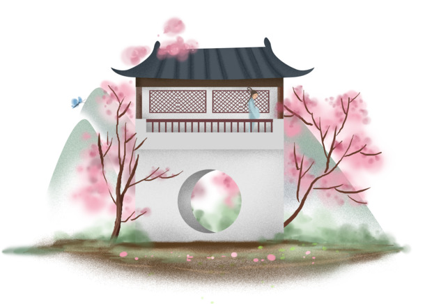 中国风手绘水墨风景画，徽派建筑山水45款PNG透明高清装饰素材下载