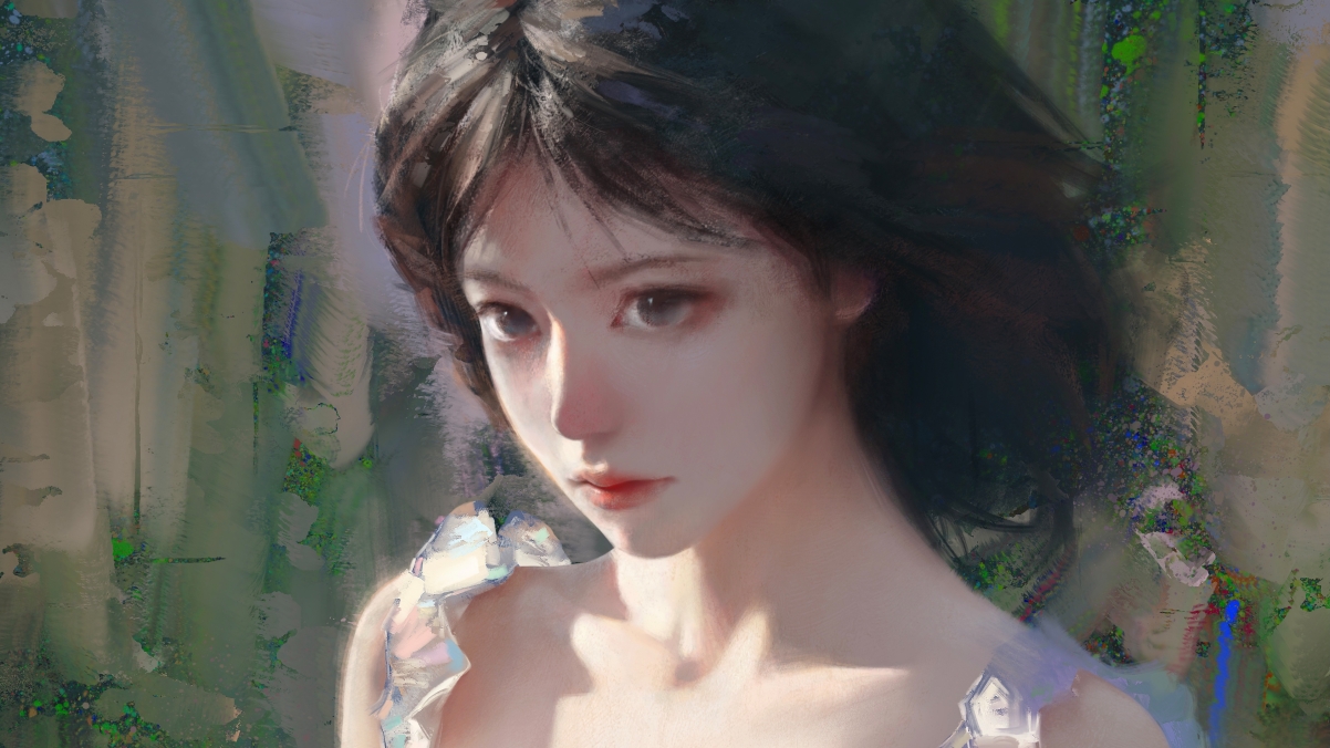 4K高清壁纸，黑发黑眼短发美女动漫人物绘画，电脑桌面美化首选