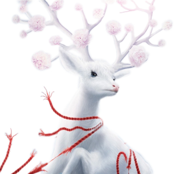 梦幻卡通手绘白色麋鹿PNG素材，高清透明，节日设计必备