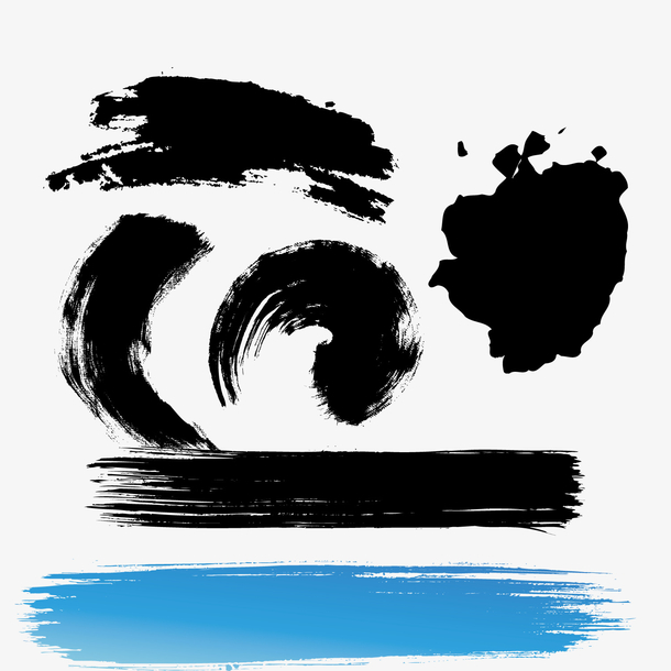 矢量水韵书法笔刷，高清PNG透明墨迹素材，下载即用装饰笔触图片