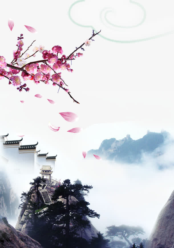 中国风海报设计素材，高清PNG透明图片，装饰元素含墨迹笔触，PSD格式免费下载