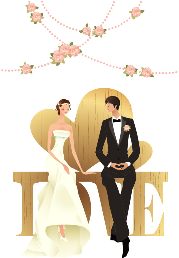 幸福情侣婚纱照矢量图，高清PNG透明素材，情人节节日元素，设计必备，免费下载