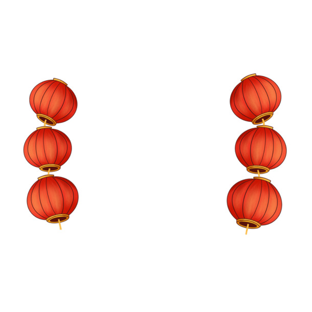 两串大红灯笼高悬，高清PNG透明图片，节日元素丰富，元旦春节元宵素材任你下