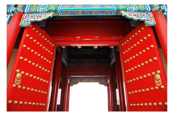 中国传统特色大红门彩色印花PNG透明背景摄影风景设计素材下载
