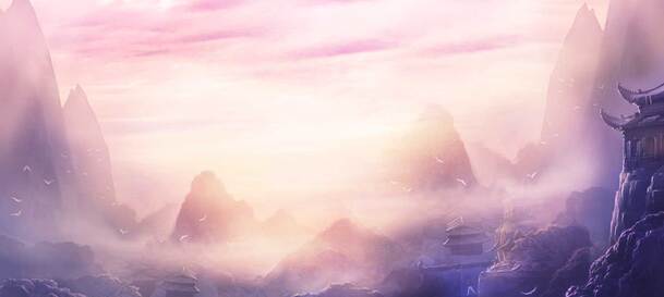紫色天空山峰游戏场景，高清PNG透明背景图片素材，设计精美Banner海报免费下载