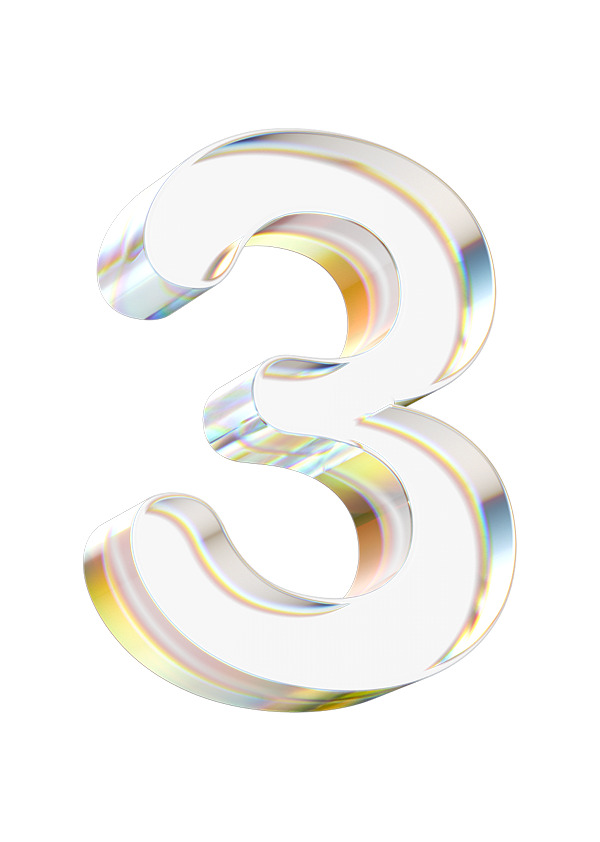高清PNG透明立体水晶数字3，金边装饰，免扣元素，设计素材下载