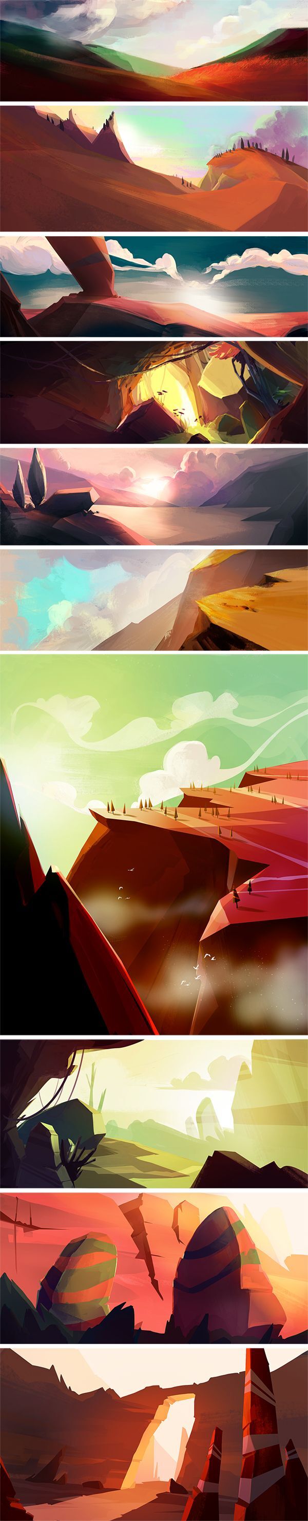立绘彩绘草原天空白云PNG背景，高清透明H5素材下载