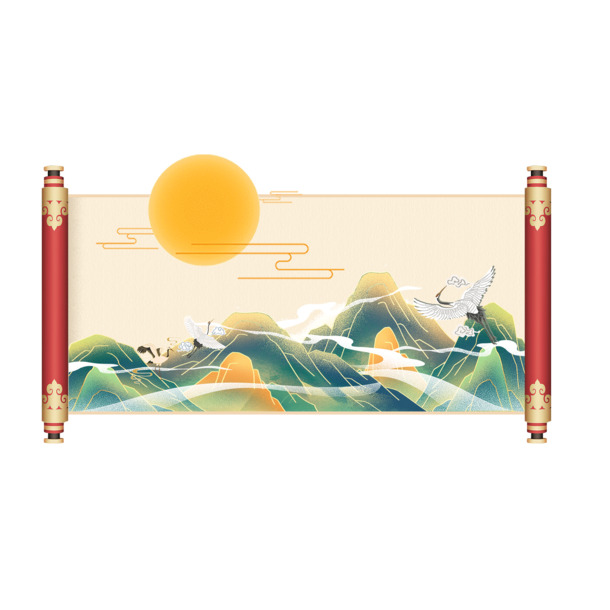 国潮卷轴边框装饰元素，高清PNG透明图片，免扣素材下载