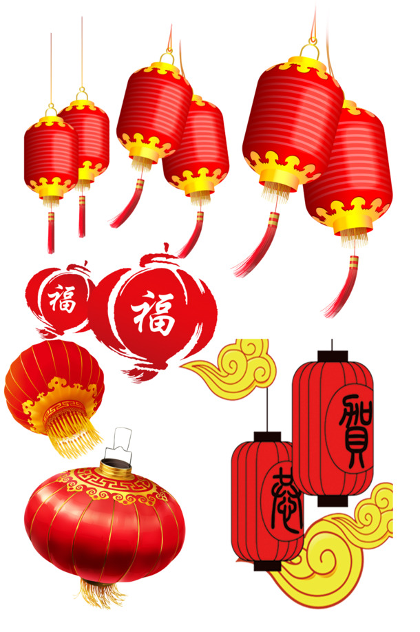 春节灯笼PNG透明图片，高清节日元素，元旦、春节、元宵设计素材下载