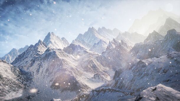 蓝天白云雪山雪花PNG透明背景海报素材，高清下载设计元素