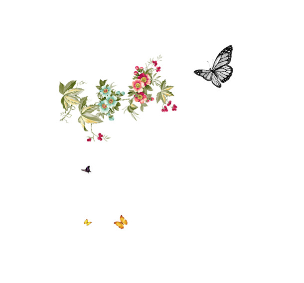 高清PNG透明蝴蝶与花瓣，设计素材下载，创意漂浮元素