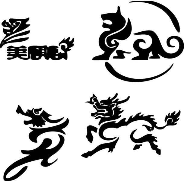 中国风卡通手绘麒麟纹PNG透明图片，高清装饰元素，设计素材下载