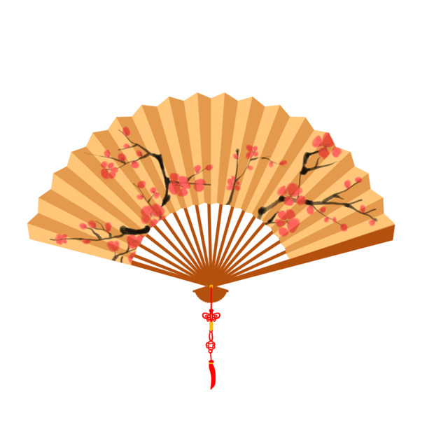 新年中国风折纸扇子PNG透明图，元旦春节元宵节日素材PSD下载