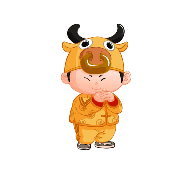 牛年男娃拜年PNG素材，高清透明，元旦春节元宵节日元素下载