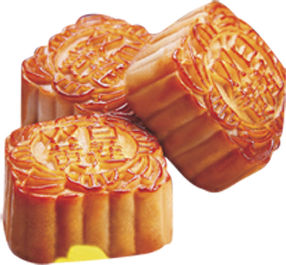 中秋节元素，三块高清蛋黄月饼PNG透明图片，设计素材免费下载