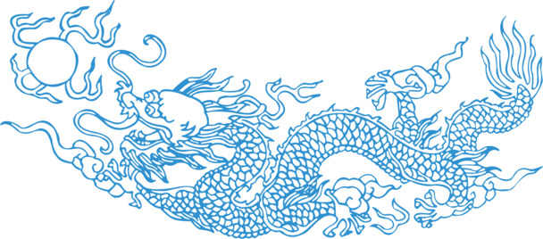 龙形蓝线条装饰图案，高清PNG透明素材，AI格式花纹设计下载