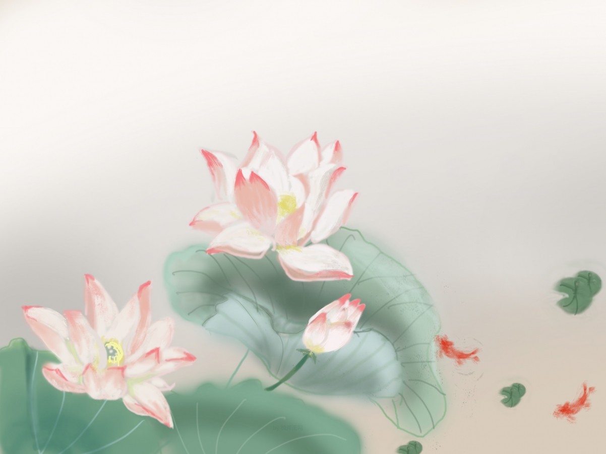 荷花鱼韵，国风唯美原创高清平板壁纸，2732x2048超高清下载
