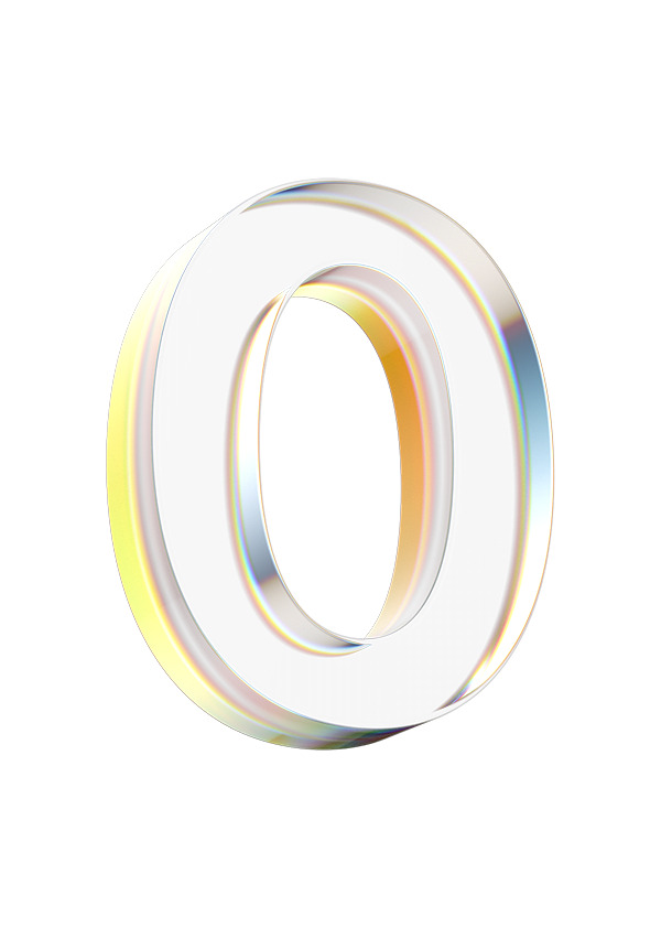 高清PNG透明数字0图片，立体水晶金边设计，免扣元素，创意字体素材下载
