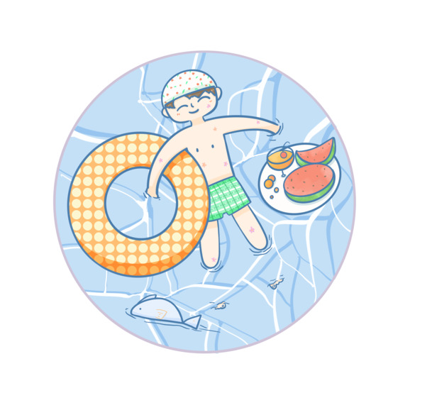 夏日立夏狂欢，男孩游泳PNG透明图，节日PSD素材免费下载