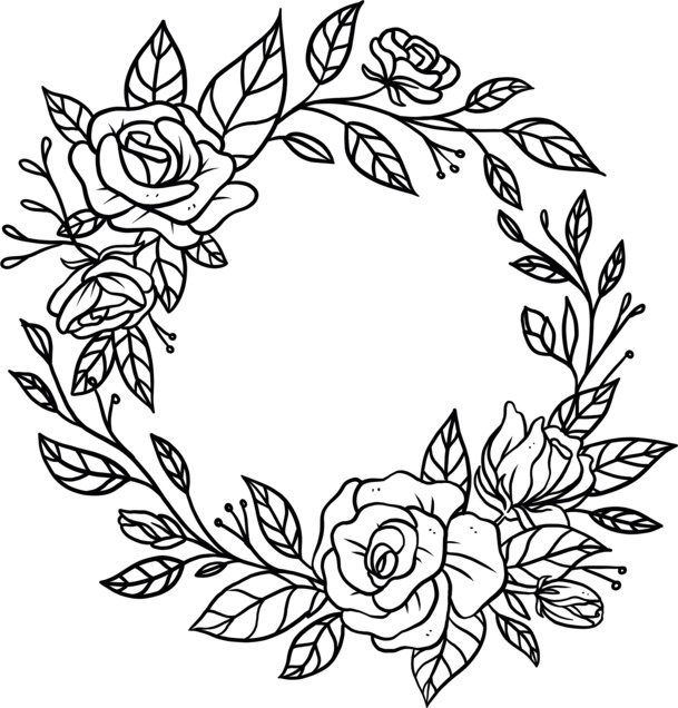 手绘线描花环PNG透明图片，高清动植物元素设计素材免费下载