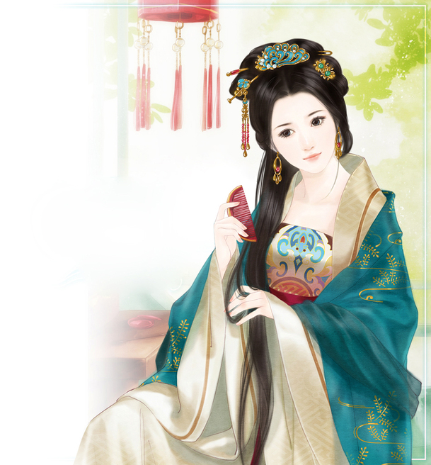古风娇美少女手绘PNG透明背景，梦幻抽象设计素材高清下载