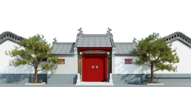 中式四合院PNG透明图，高清中国风装饰元素，设计素材免费下载