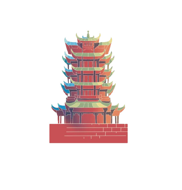 国潮塔楼插画PNG透明图，高清装饰元素与图案设计素材下载