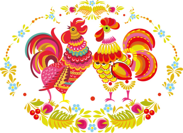 中国风公鸡彩绘PNG透明图片，高清动物装饰元素，设计素材免费下载
