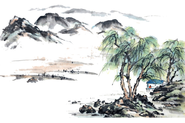 中国风山水画PNG透明图片，高清装饰元素，设计素材免费下载