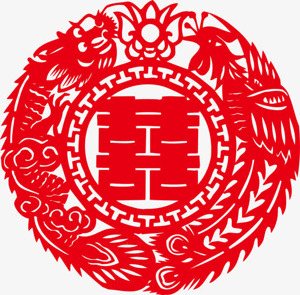 中国风红色剪纸矢量图案，高清PNG透明装饰元素，设计素材下载