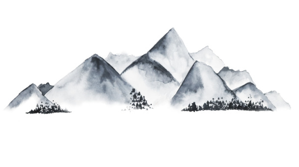手绘水墨中国风山脉PNG素材，高清透明、卡通手绘元素，免费下载