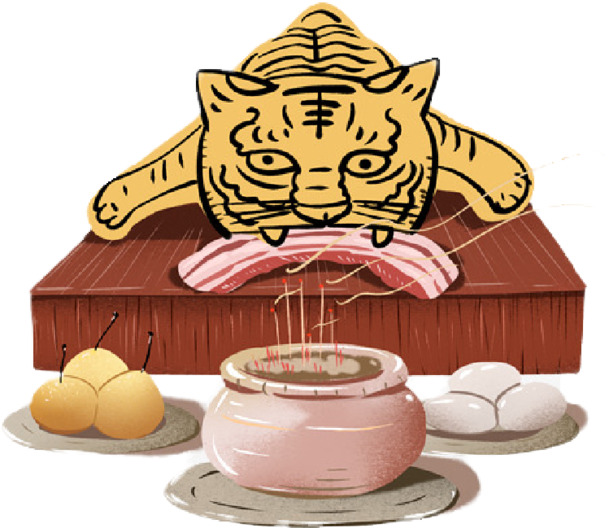 手绘惊蛰拜白虎PNG素材，高清透明图片，节日元素一网打尽，免费下载