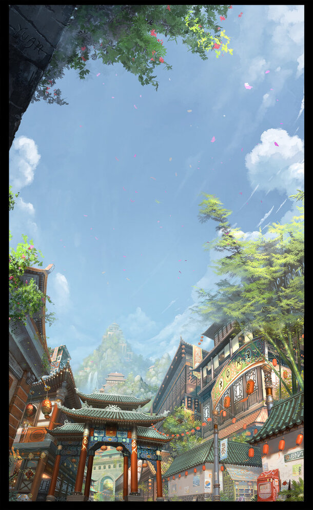 蓝天白云花朵纷飞，高清PNG透明背景卡通手绘图片素材下载