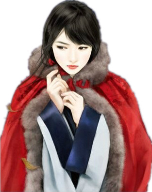 古风毛披风女子立绘，高清PNG透明花瓣漂浮元素设计素材下载