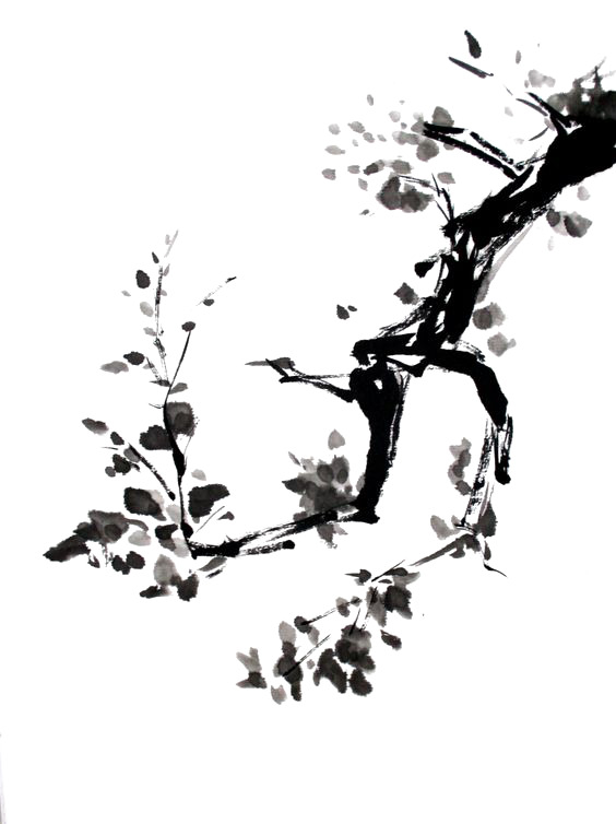 水墨树枝PNG透明图，高清装饰元素，笔触设计素材下载
