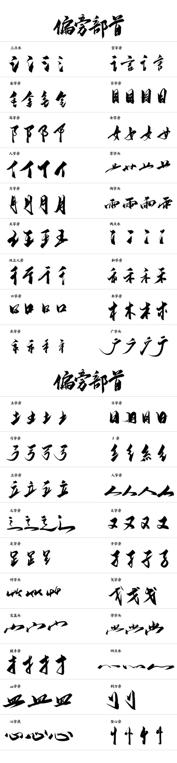 毛笔字偏旁部首素材，高清PNG笔触透明图片，免费下载设计元素