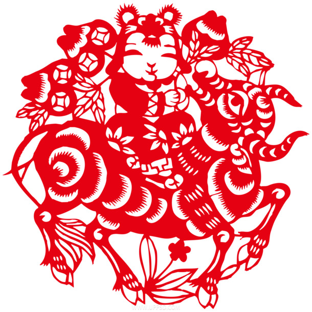 2021牛年新春剪纸素材，高清PNG透明图片，元旦春节元宵节日元素下载