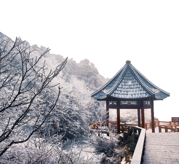 冬季山巅小亭PNG透明背景摄影图，高清风景设计素材下载