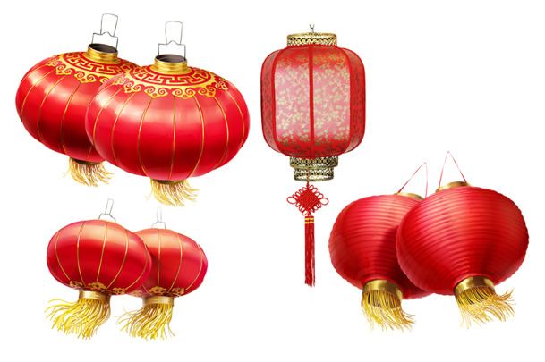 红灯笼PNG高清透明图，元旦春节元宵节日素材下载