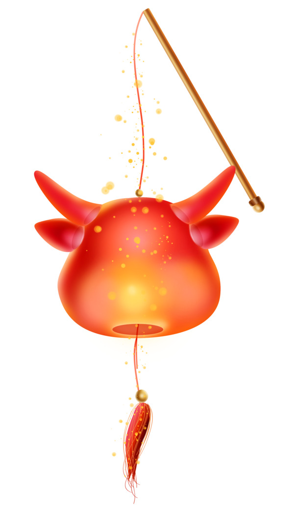 元宵佳节牛形灯笼PNG素材，高清透明，节日氛围浓，设计素材免费下载