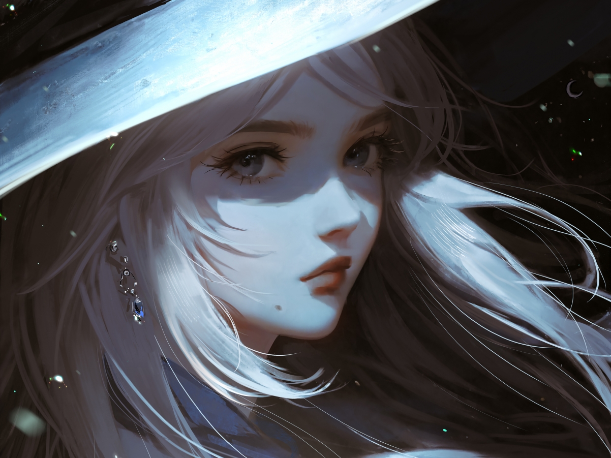 唯美动漫少女帽饰耳环平板壁纸，高清2732x2048，iPad专用下载